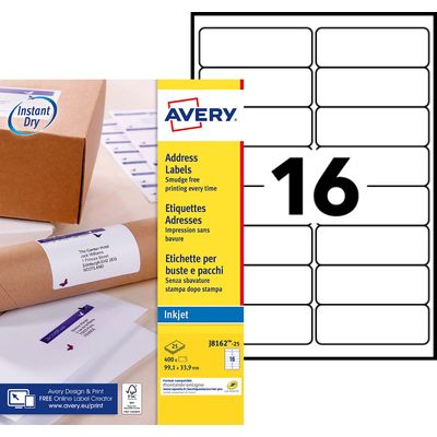 Avery - 400 Étiquettes adresse blanches - 99,1 x 33,9 mm - Impression jet d'encre - réf J8162-25
