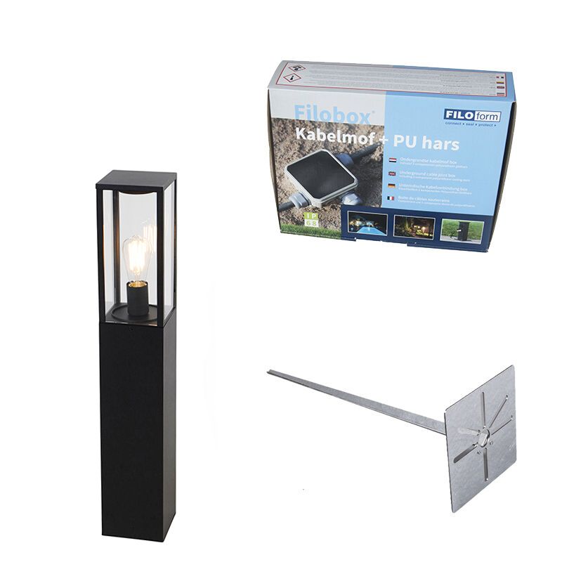 Staande buitenlamp zwart 80 cm met grondpin en kabelmof - Charlois