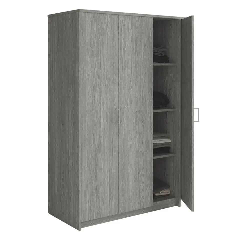 Interiax Kledingkast 'Amelie' - Grijze Eik - 3 Deurs - 180x120x54 cm