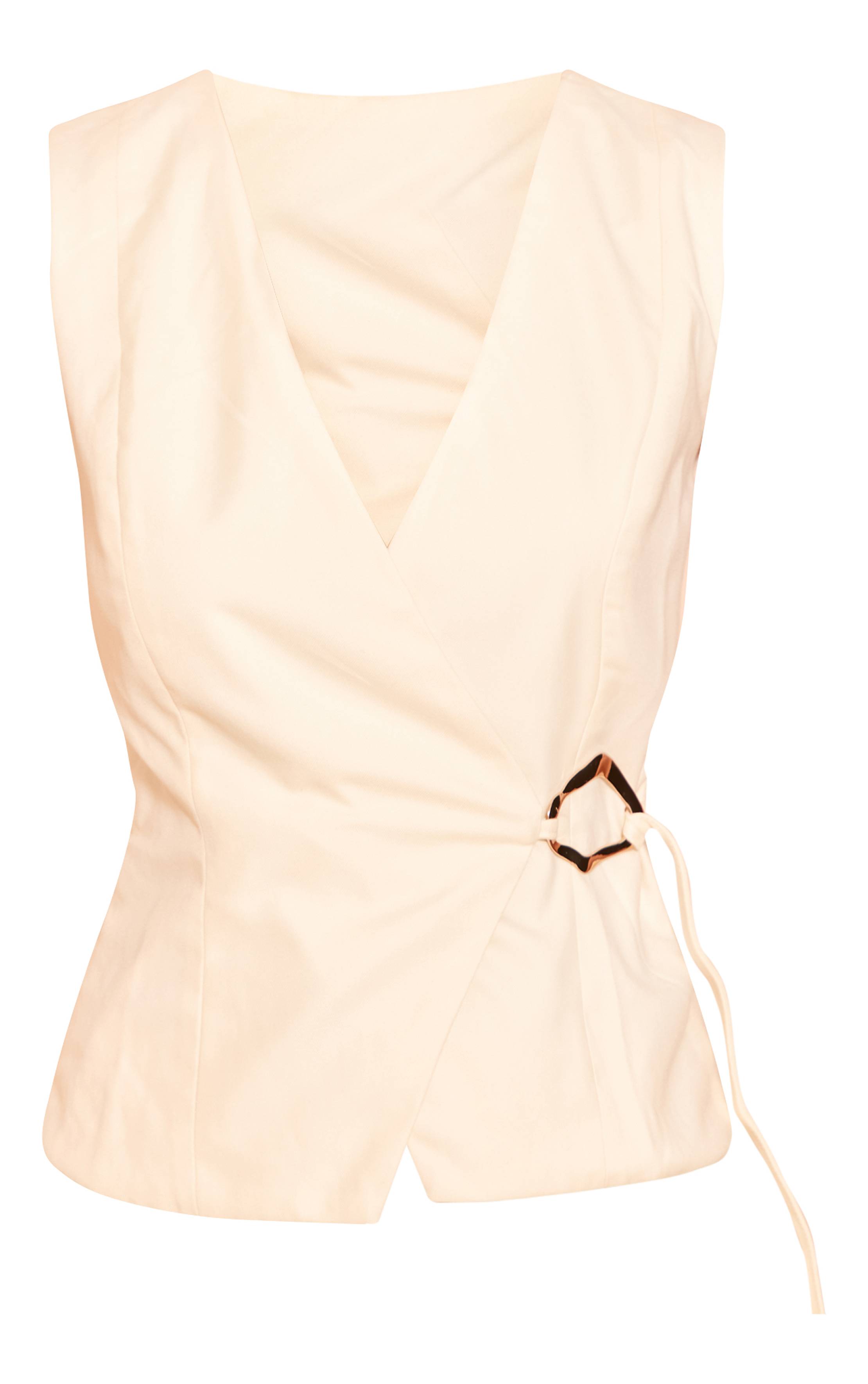 Crème Ensemble Veste Ceinturée À La Taille Avec Finitions Tissées