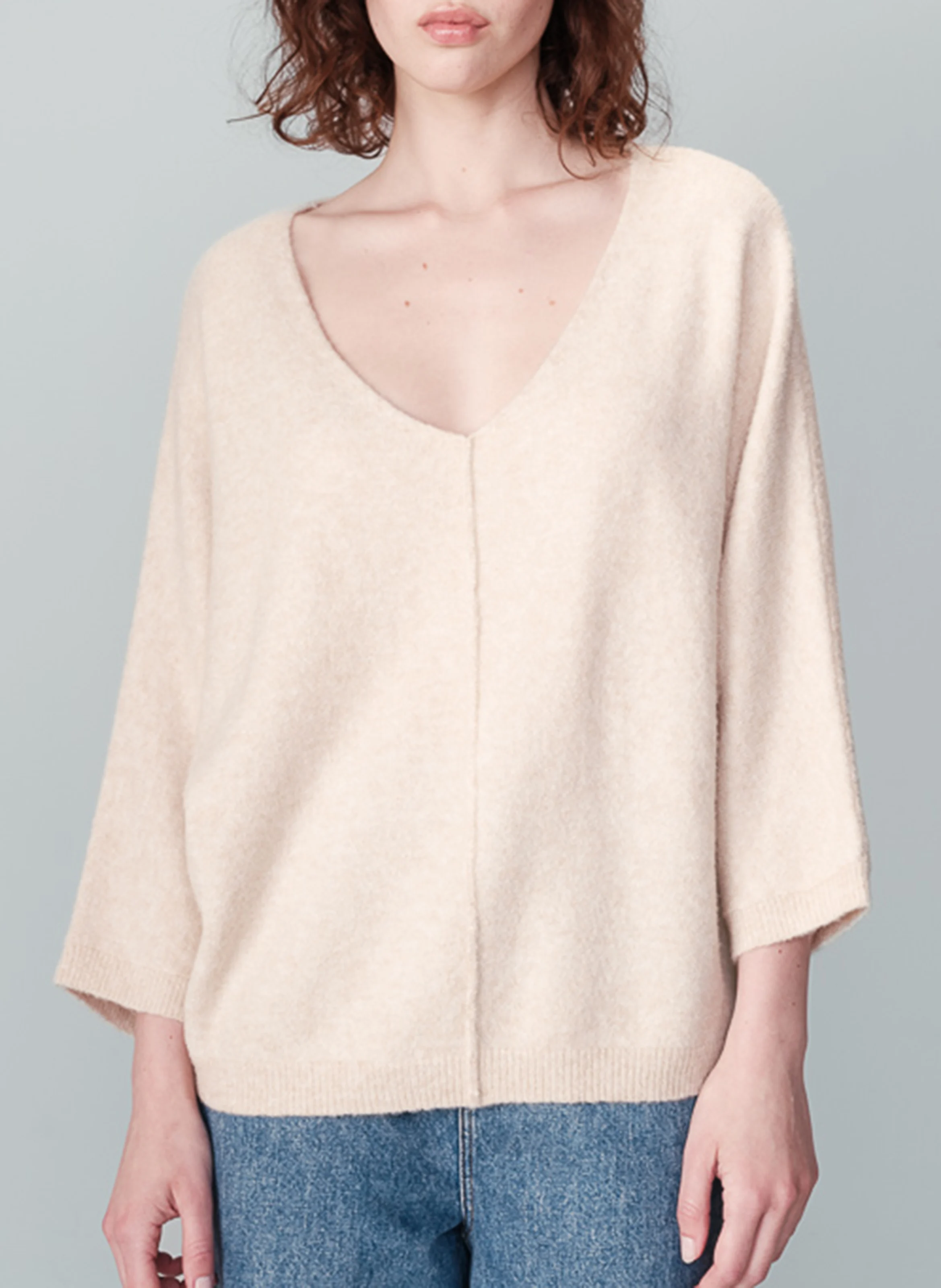 NADIR - Pull col V ample en maille | Beige
