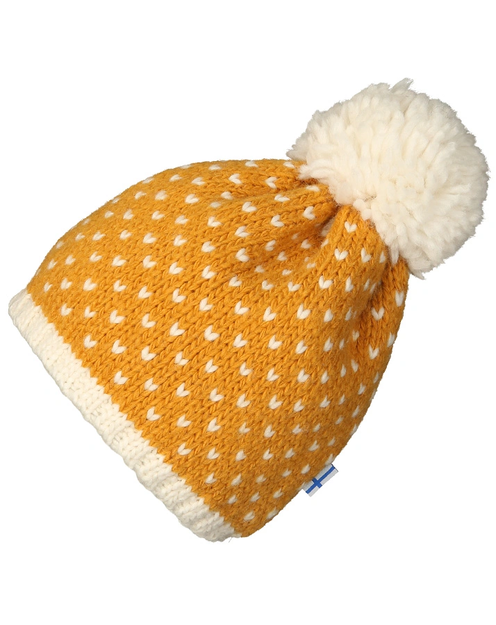 Strickmütze PEKONI mit Bommel in golden yellow/offwhite