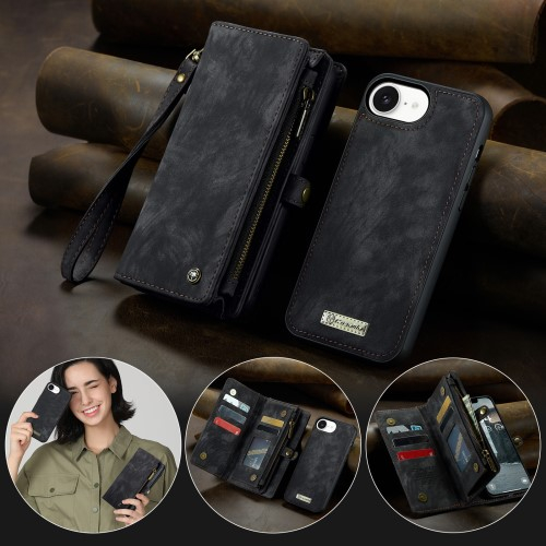 iPhone 16e 2in1 Leder Tasche   Magnet Hardcase Karten Etui - Schwarz