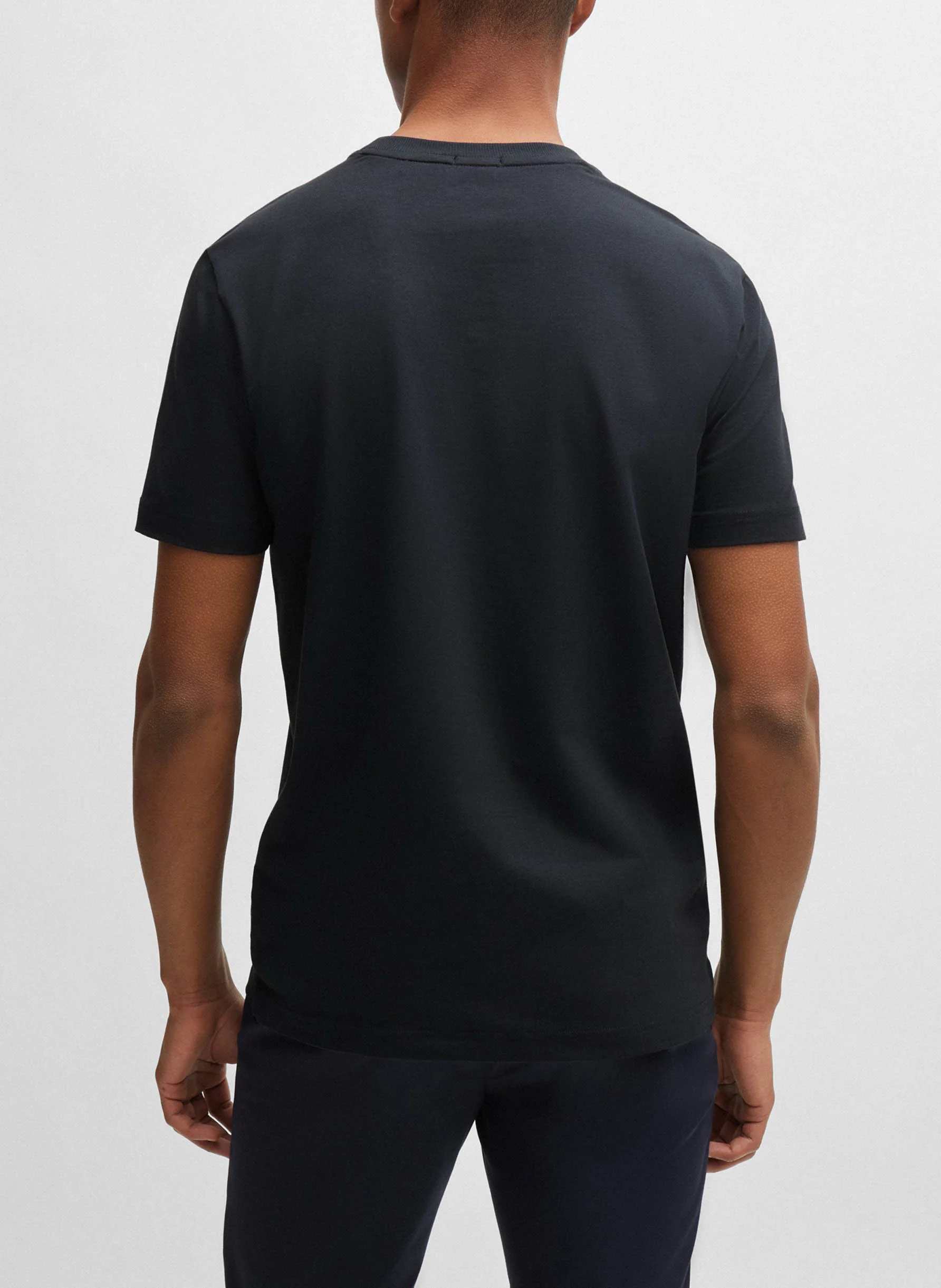 Tee-shirt col rond en coton mélangé | Bleu