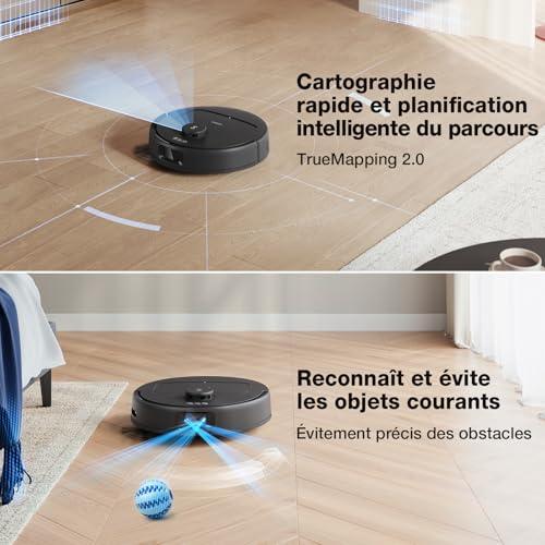 ECOVACS N30 Pro Omni Robot Aspirateur Laveur avec Station, Aspirateur Robot 10000Pa, Nettoyage à l'eau Chaude et séchage, Brosse ZeroTangle 2.0, Levage des Patins de 9mm, Vidage Automatique, Noir : Cuisine et Maison