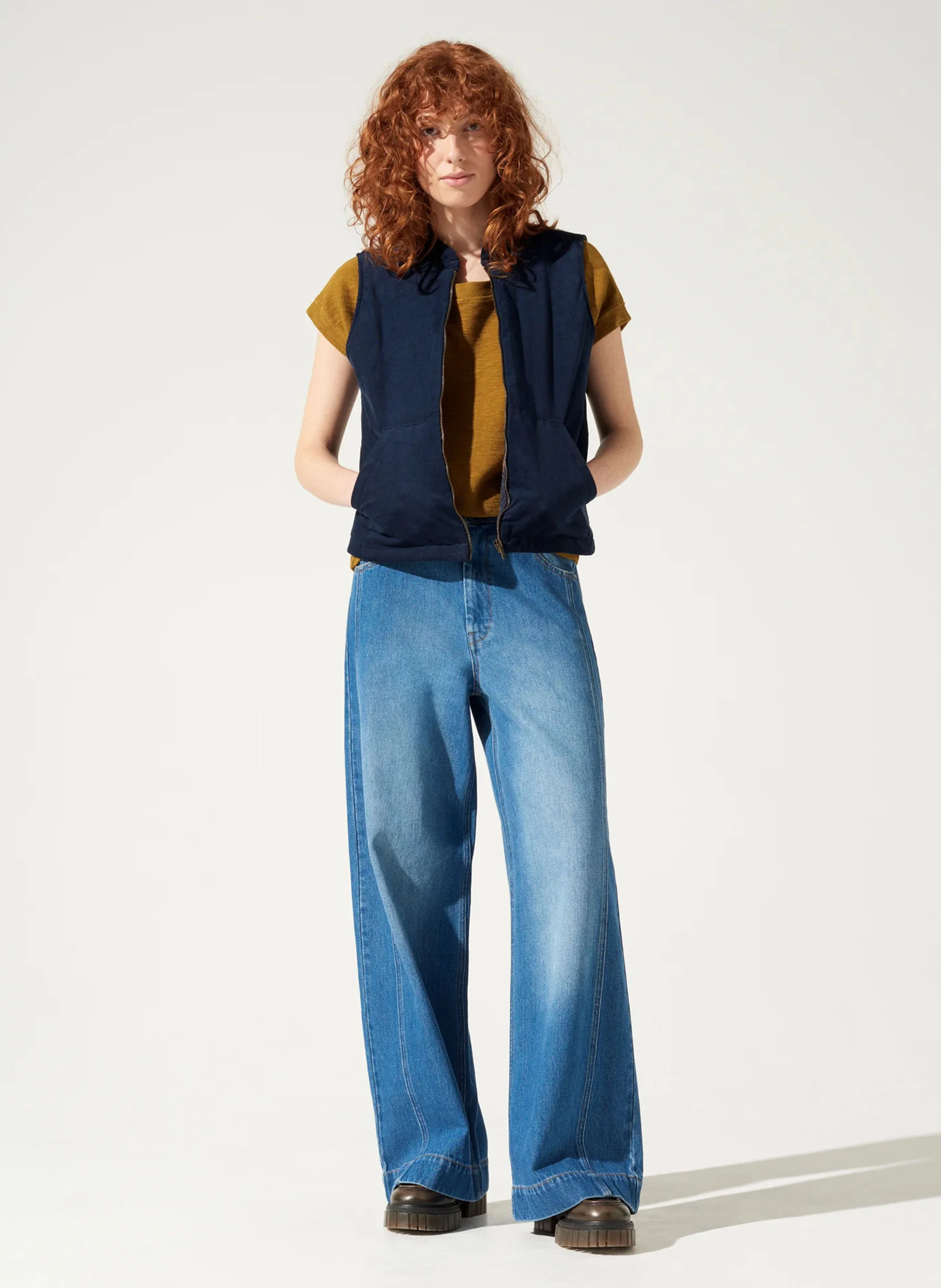 MILA - Blouson droit col teddy en coton mélangé | Bleu