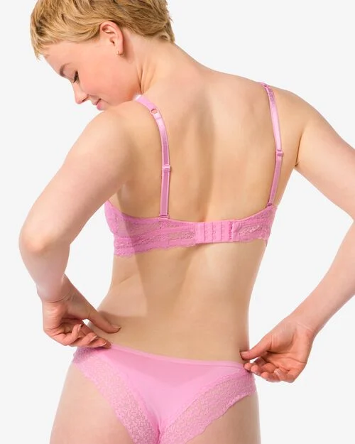 slip brésilien femme coton avec dentelle rose fluorescent