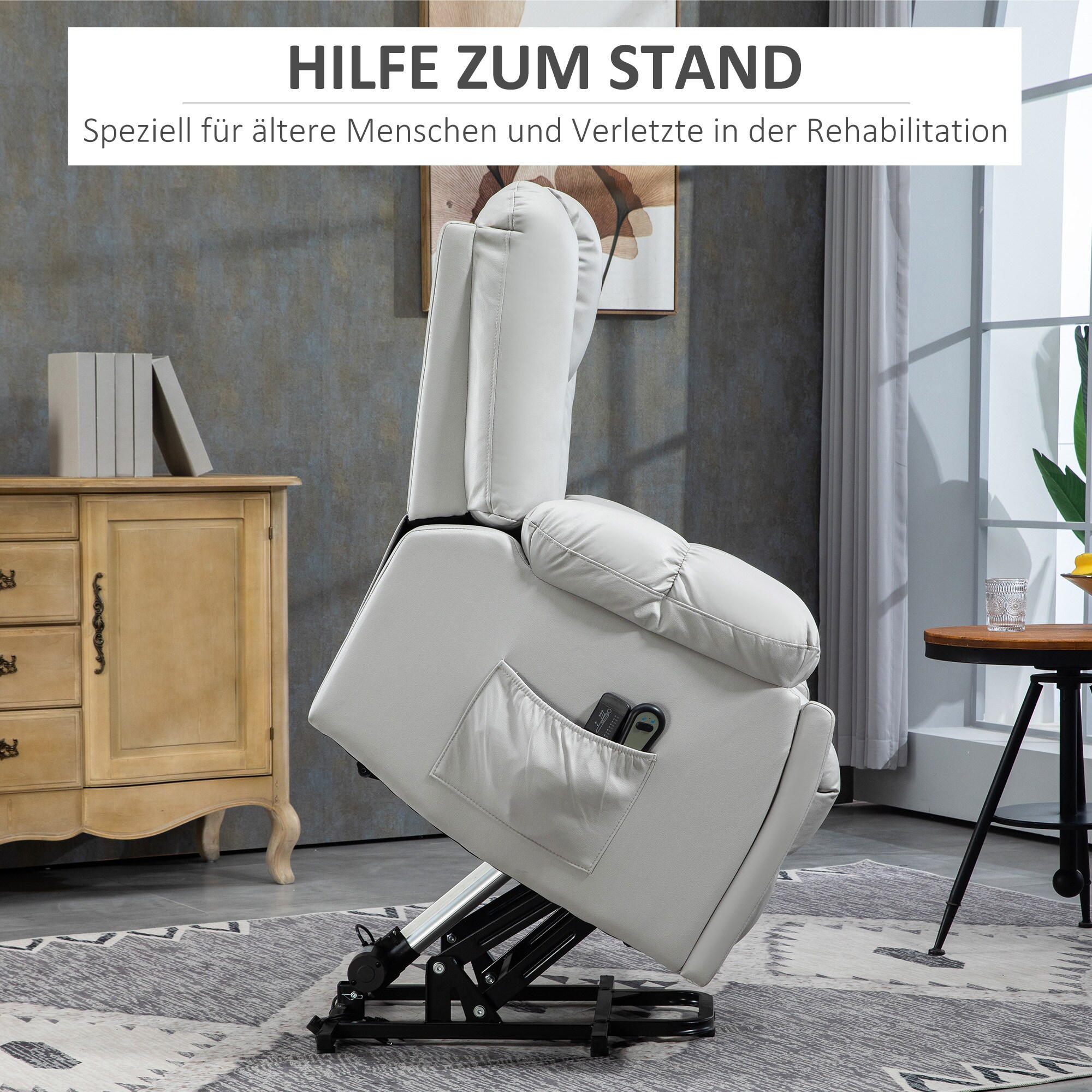HOMCOM Fernsehsessel mit Aufstehhilfe grau 94L x 96B x 106H cm