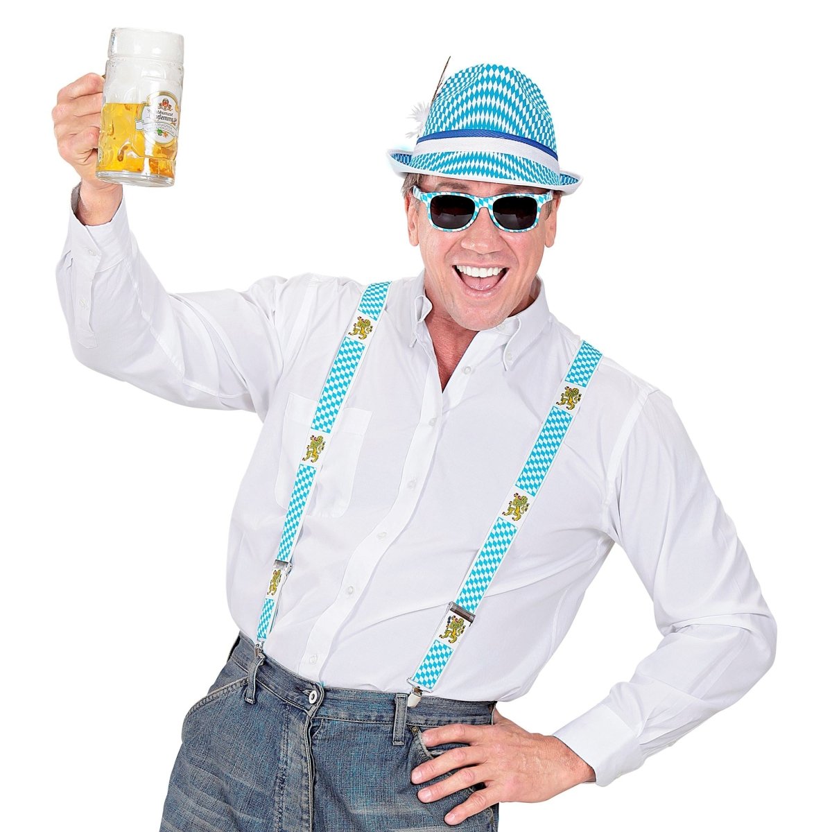 Oktoberfest Bretels Blauw Wit Met Bier