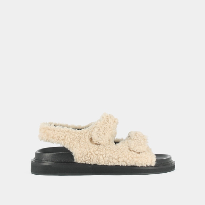 Sandales à brides  en fourrure beige