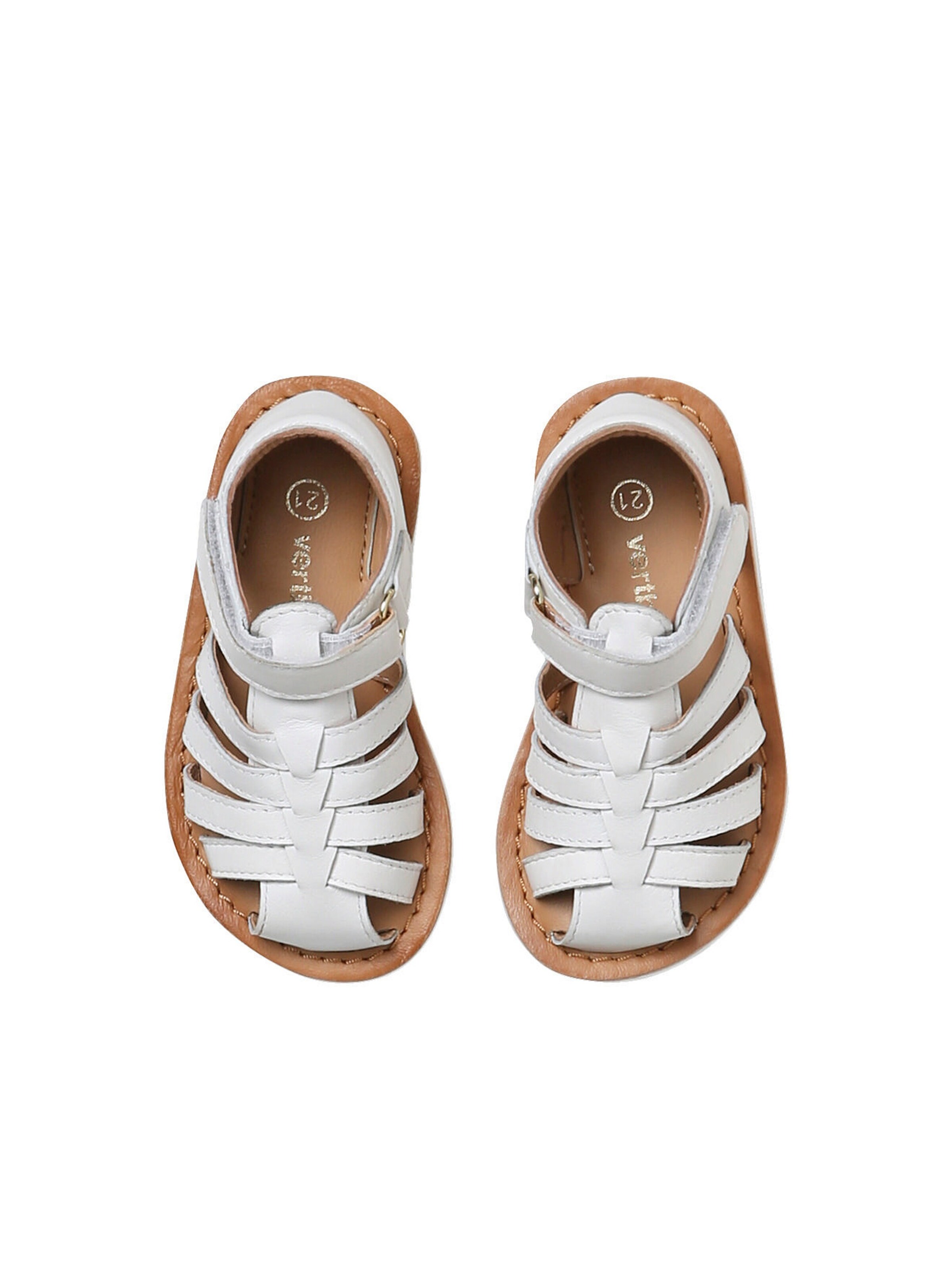 Vertbaudet Geschlossene Baby Klett-Sandalen aus Leder weiß