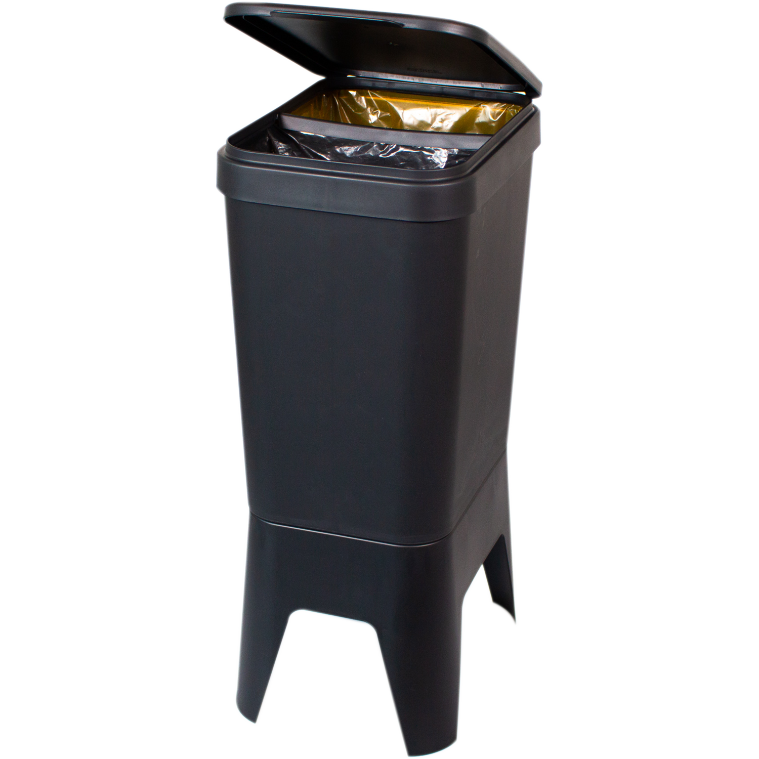 Bonton Circubin, Afvalbak, 2 binnenbakken, Dichte deksel, gerecycled PP, 40l, 76x30x41cm, zwart