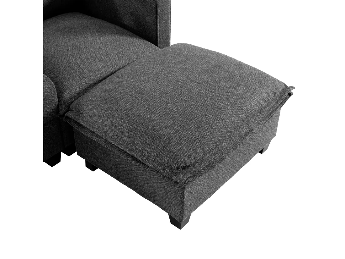 Canapé 3 places en chenille - avec USB et liseuse - avec porte-gobelet et avec repose-pieds - Gris