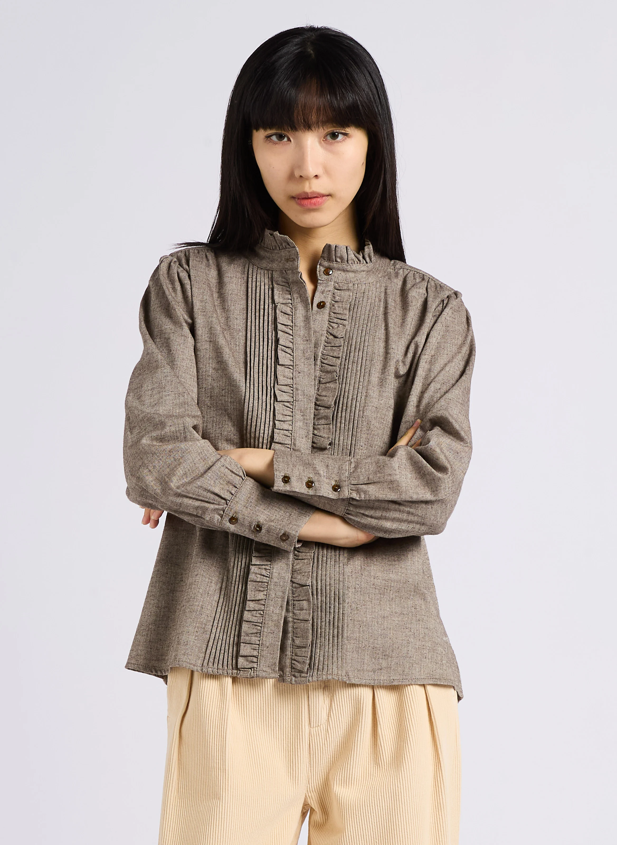 ALINE - Top col victorien en coton | Beige