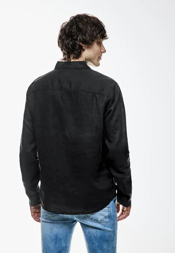 Button Down Leinenhemd - Black