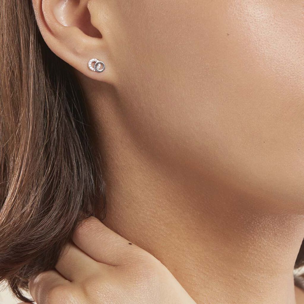Boucles D'oreilles Puces Edmee Double Cercles Or Blanc Oxyde