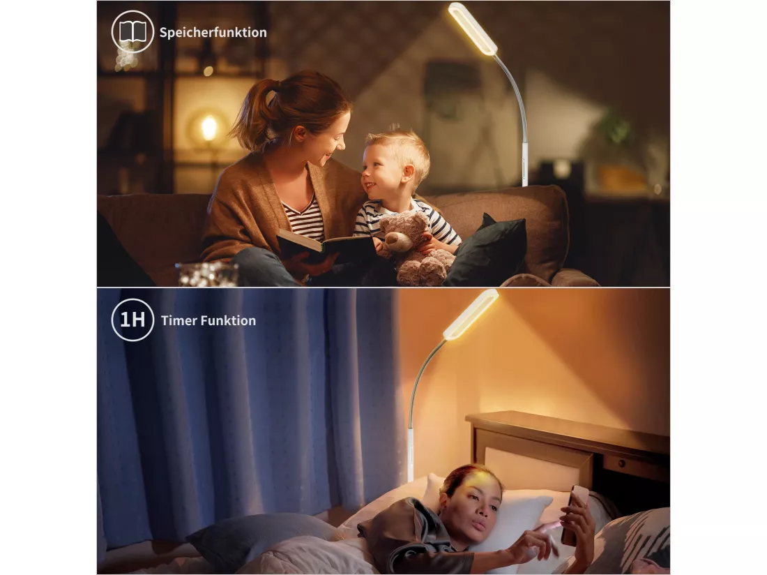 ANTEN Lampadaire sur Pied de Lecture LED Dimmable avec col de Cygne Flexible,12W 550 Lumens,Contrôle Tactile,4 Températures Couleur,Minuterie1heures
