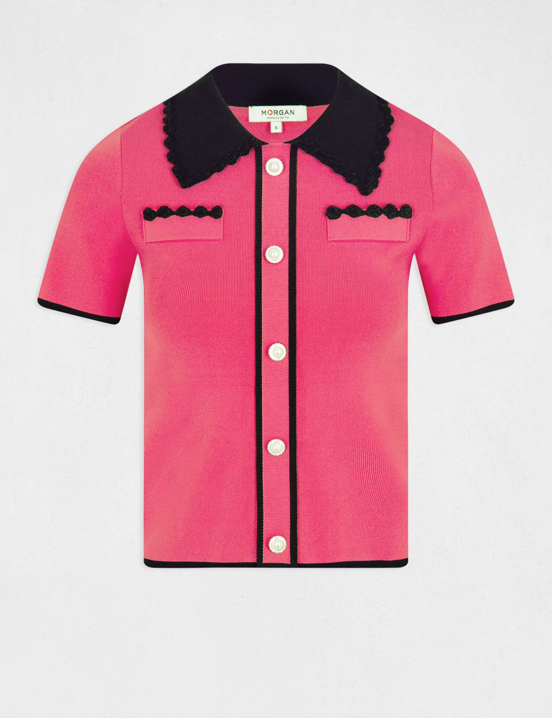 Pull manches courtes avec boutons fuchsia femme - fuchsia