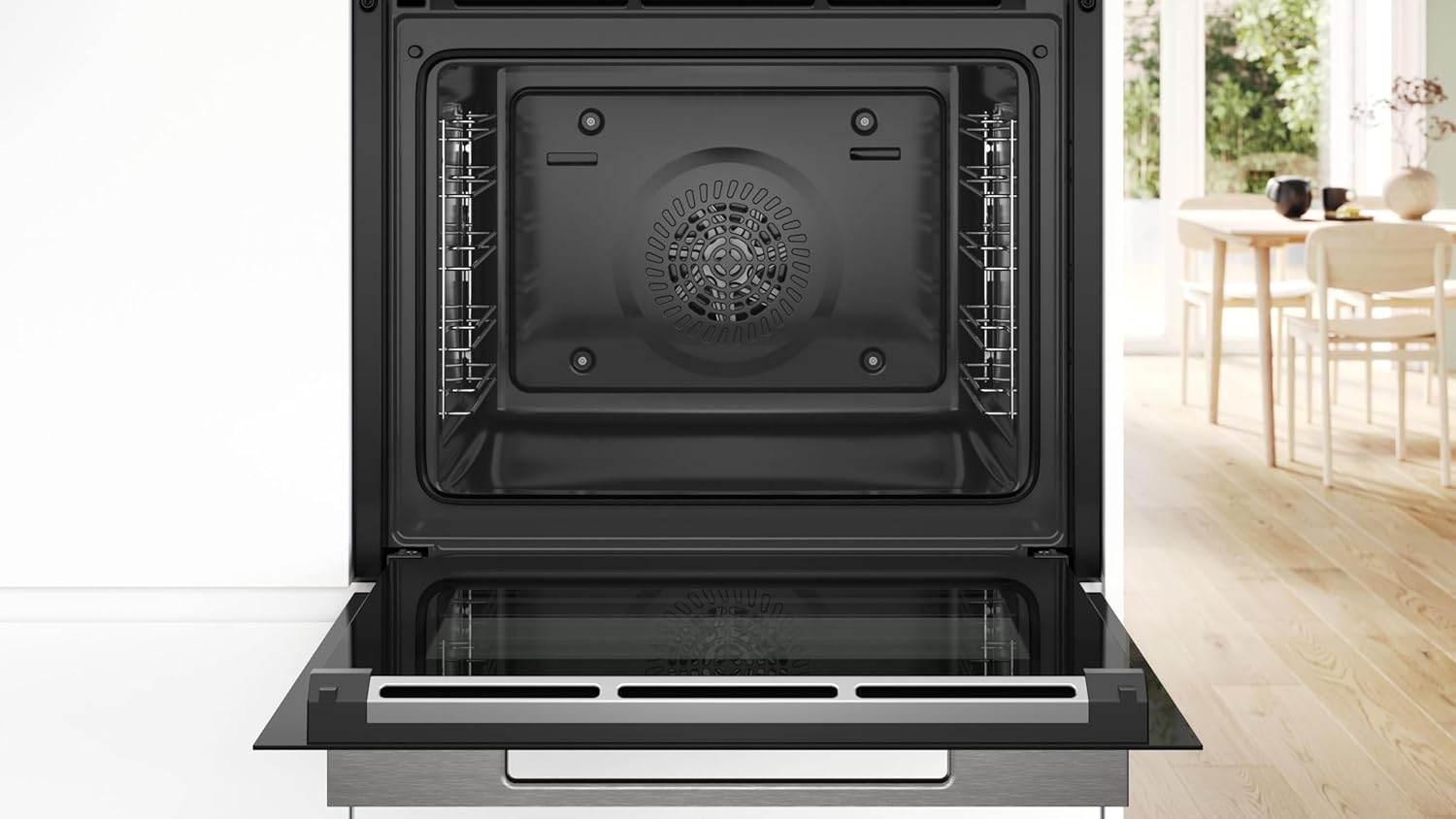 Bosch HBG7221B2, Serie 8 Smarter Einbau-Backofen, 60 x 60 cm, Made in Germany, Hydrolyse Reinigung, Air Fry, Bosch Assist Automatikprogramme, 3D Heißluft, Farbiger Touchscreen mit Bedienring, Schwarz