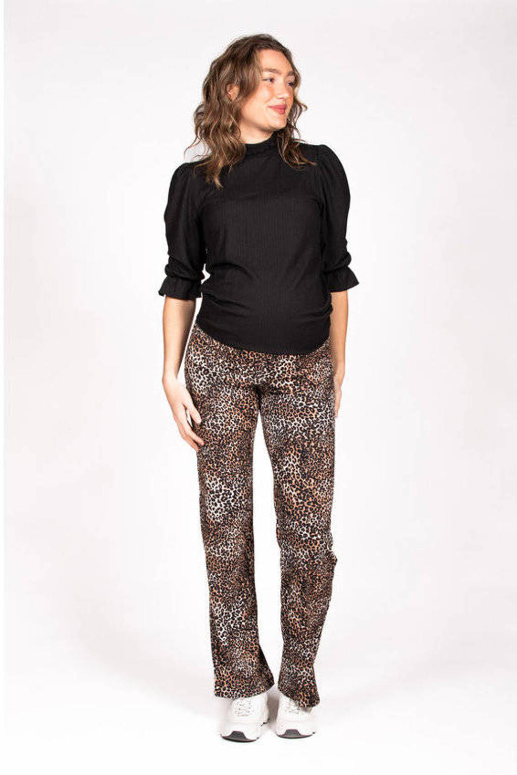 LOVE2WAIT regular fit zwangerschapsbroek met dierenprint bruin/beige/zwart