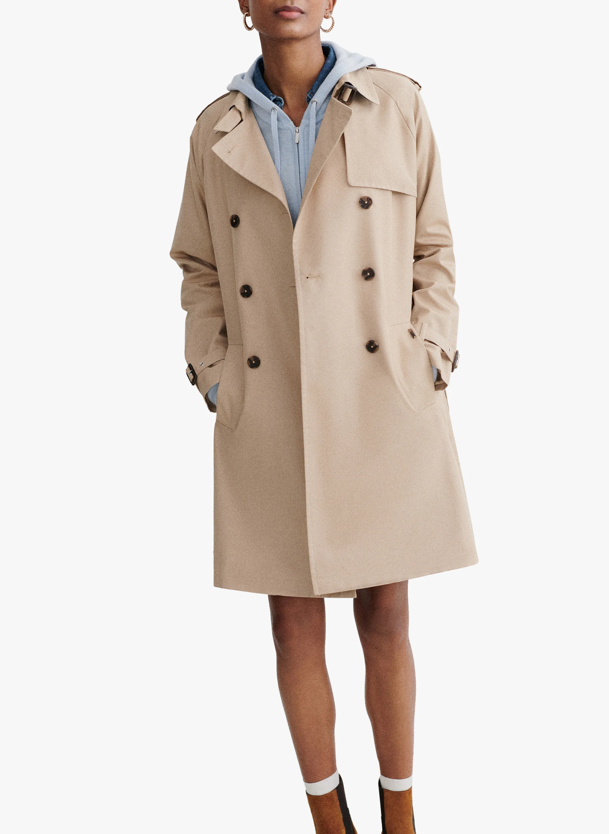 MAXB - Trench mi-long col tailleur en coton mélangé | Beige