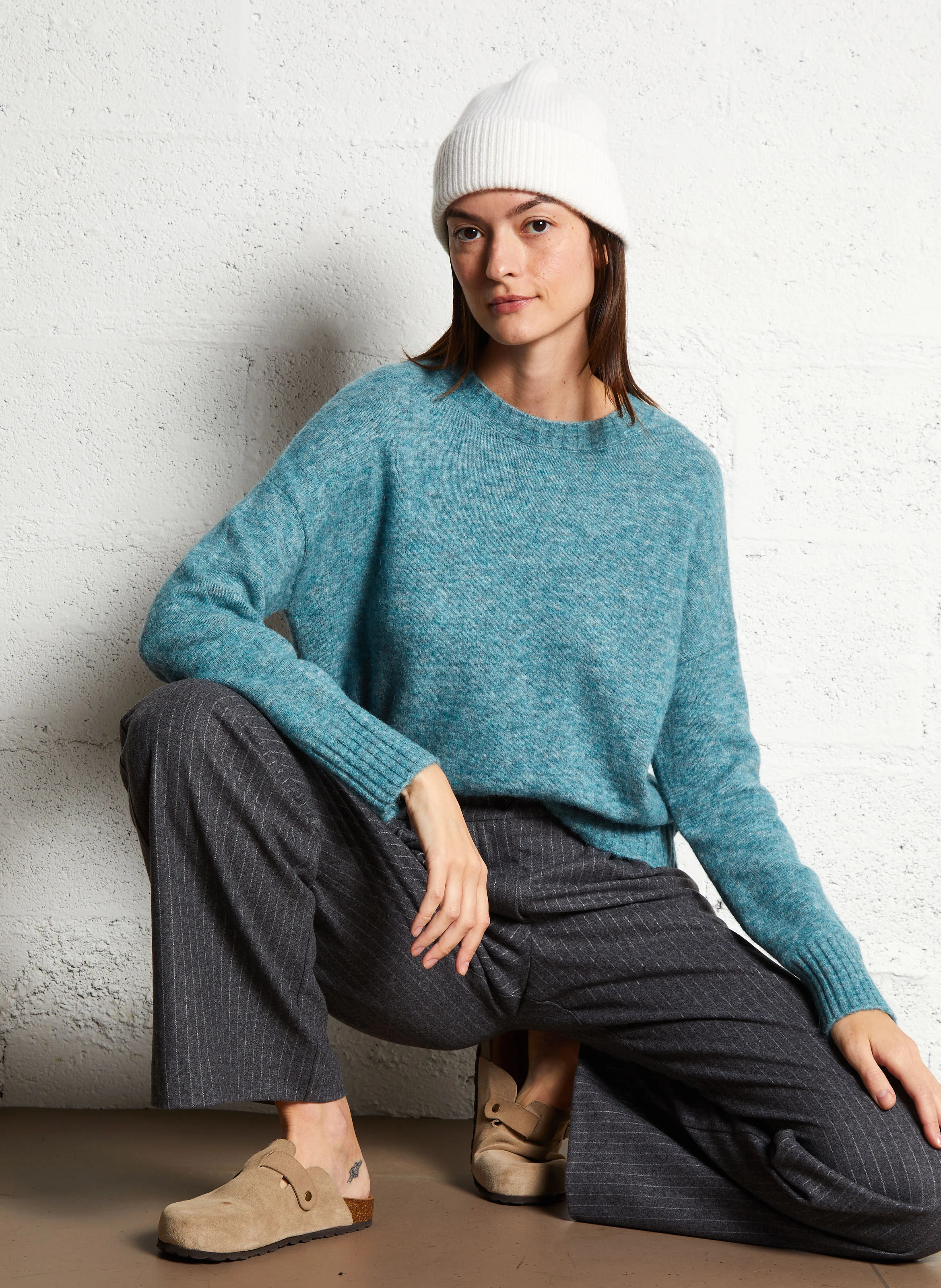 PANACHE - Pantalon large en laine mélangée | Gris