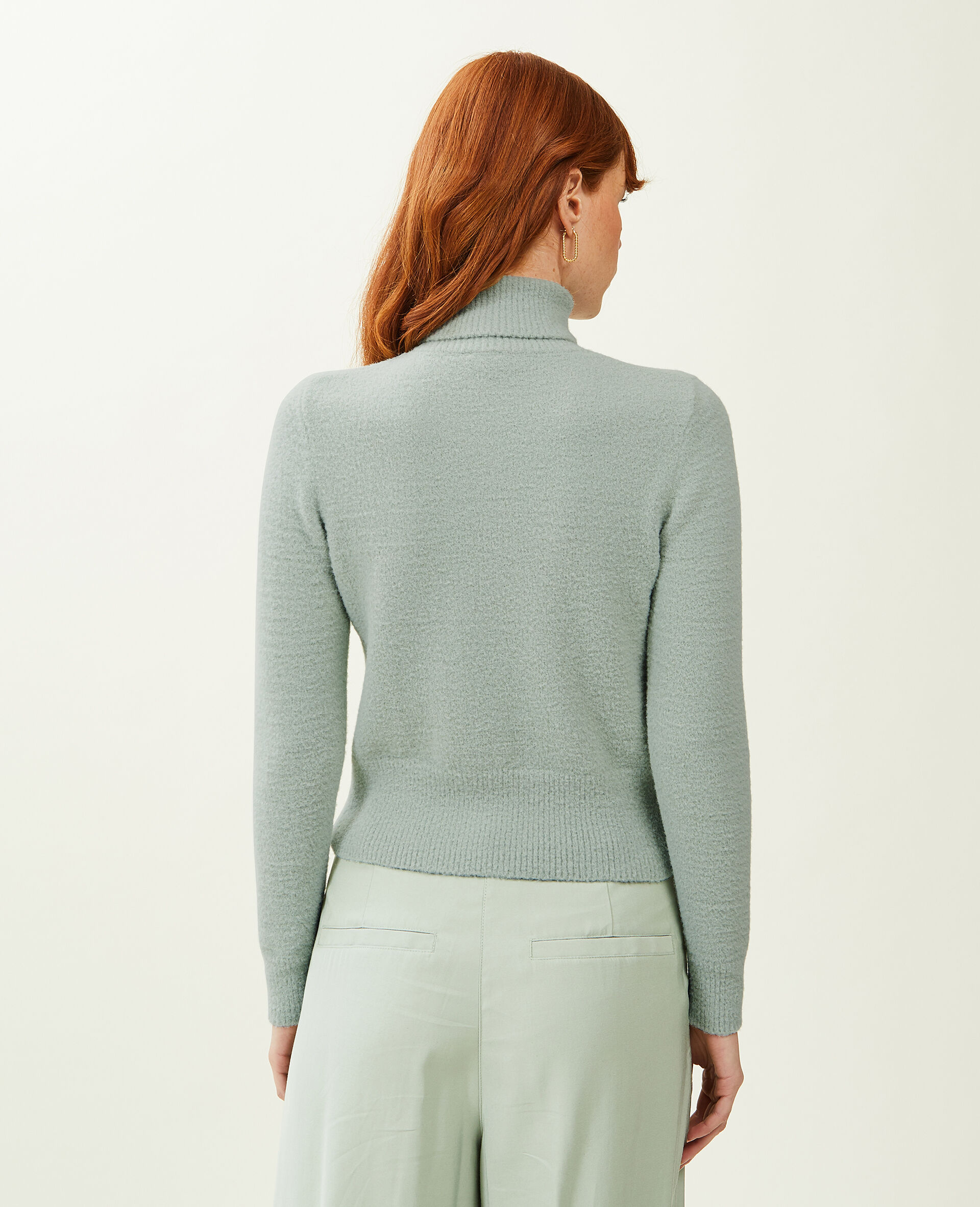 Pull col roulé maille fluffy - Vert