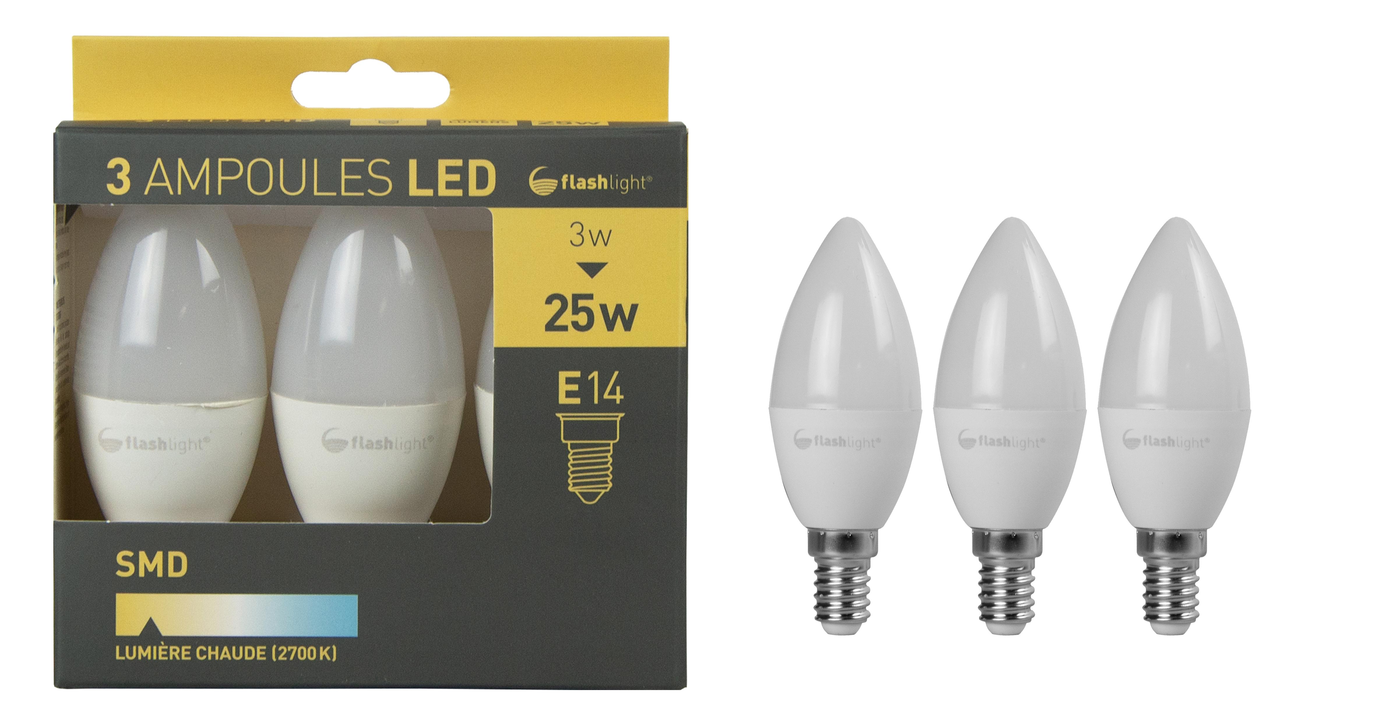 3 AMPOULES LED BOUGIE E14 3W