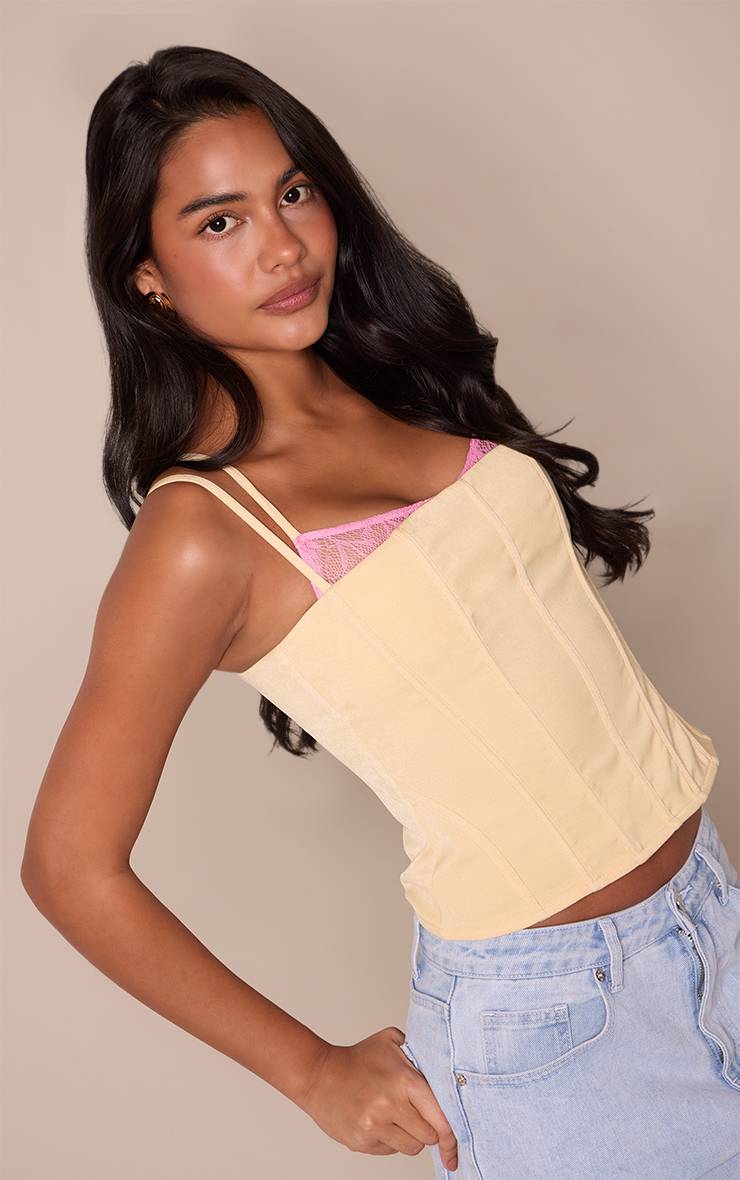 Citron Corset À Bretelles Tissé Avec Détail En Dentelle Contrastée