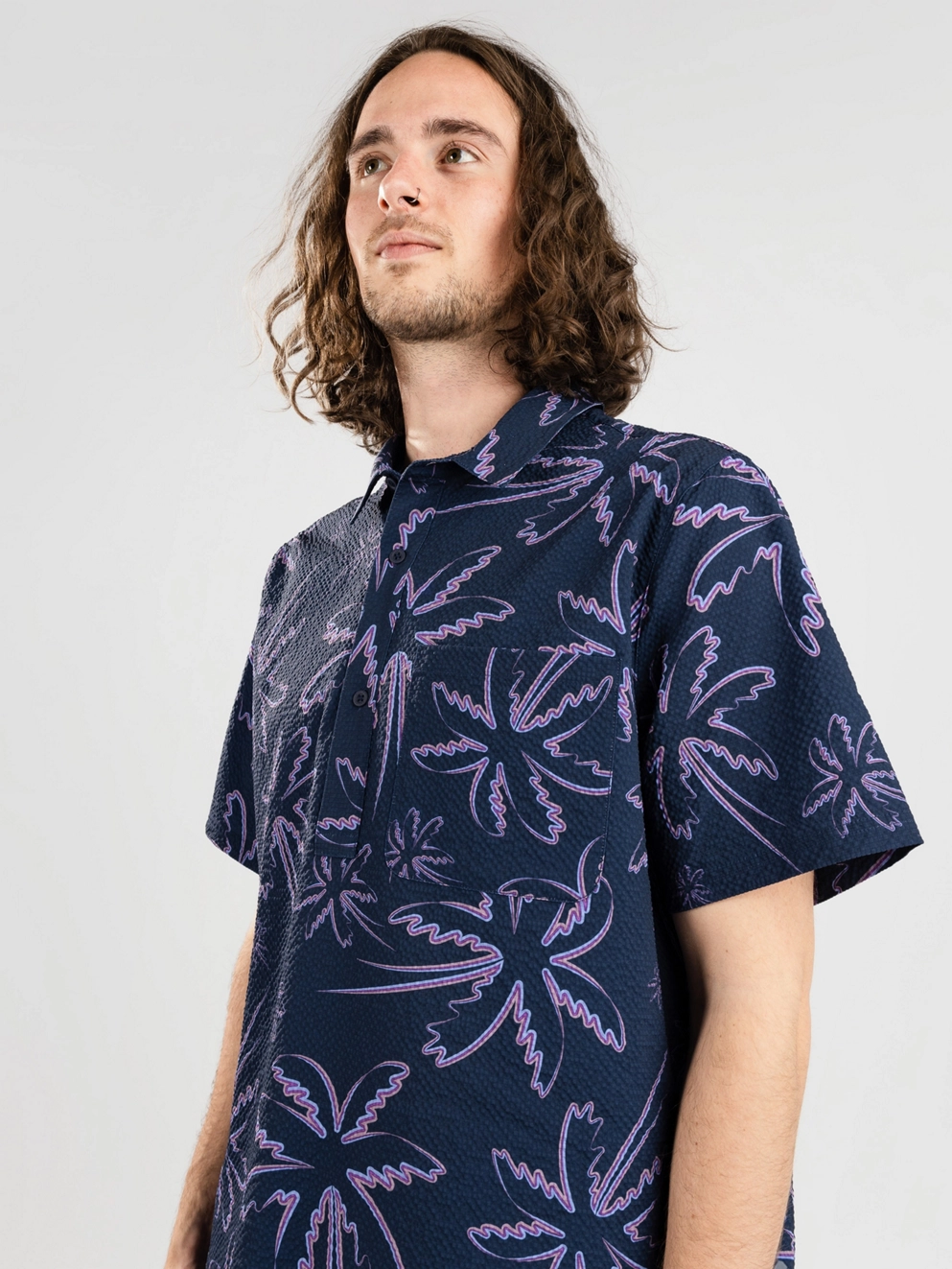 Oakley Deco Palms Rc Button Down Shirt three lines palms blue