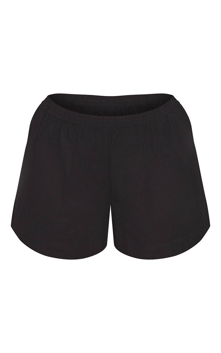 Noir Short Taille Élastiquée Fluide Aspect Lin Coordonné Petite