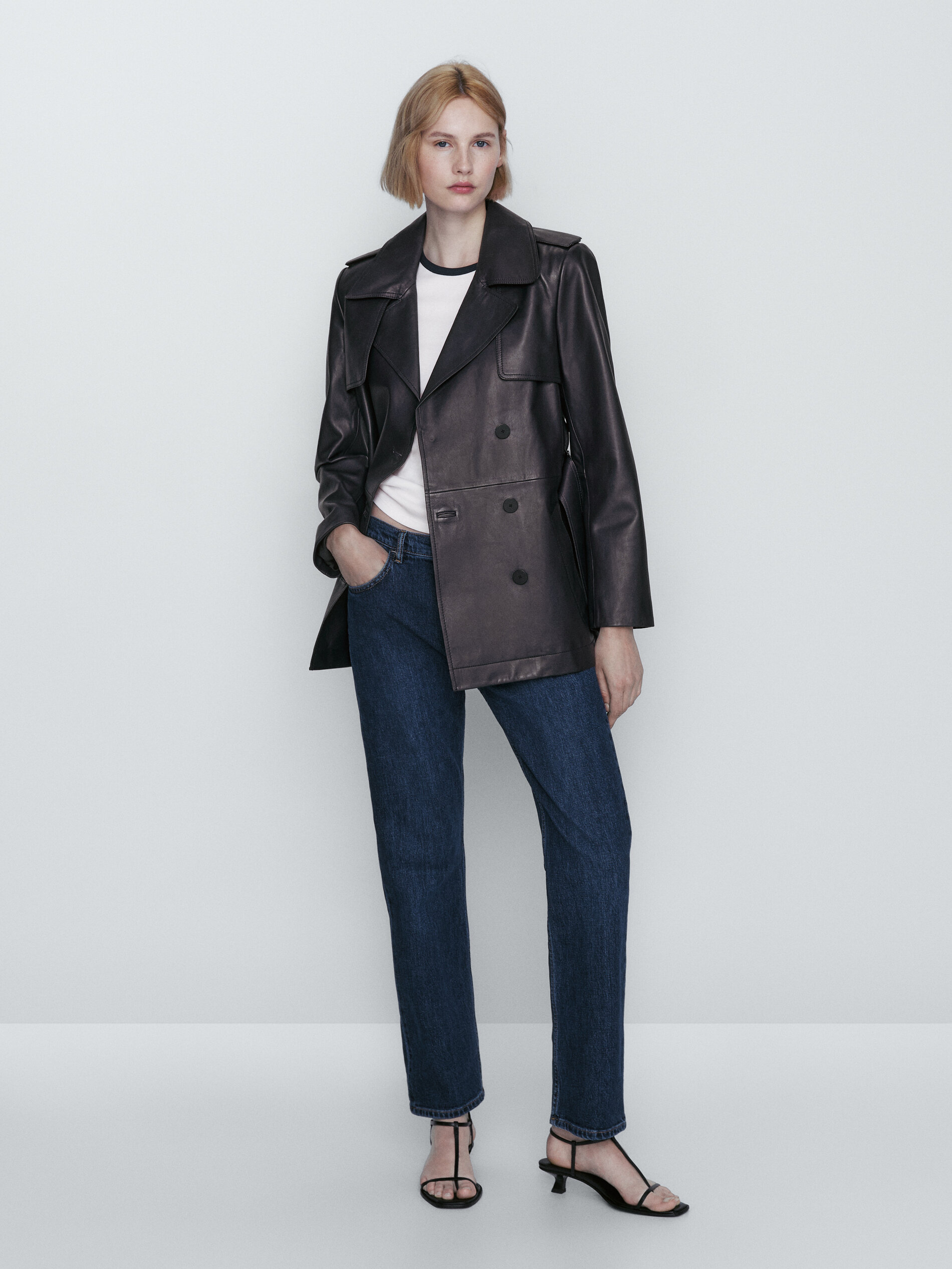Chaqueta trench coat curto napa - AZUL MARINO