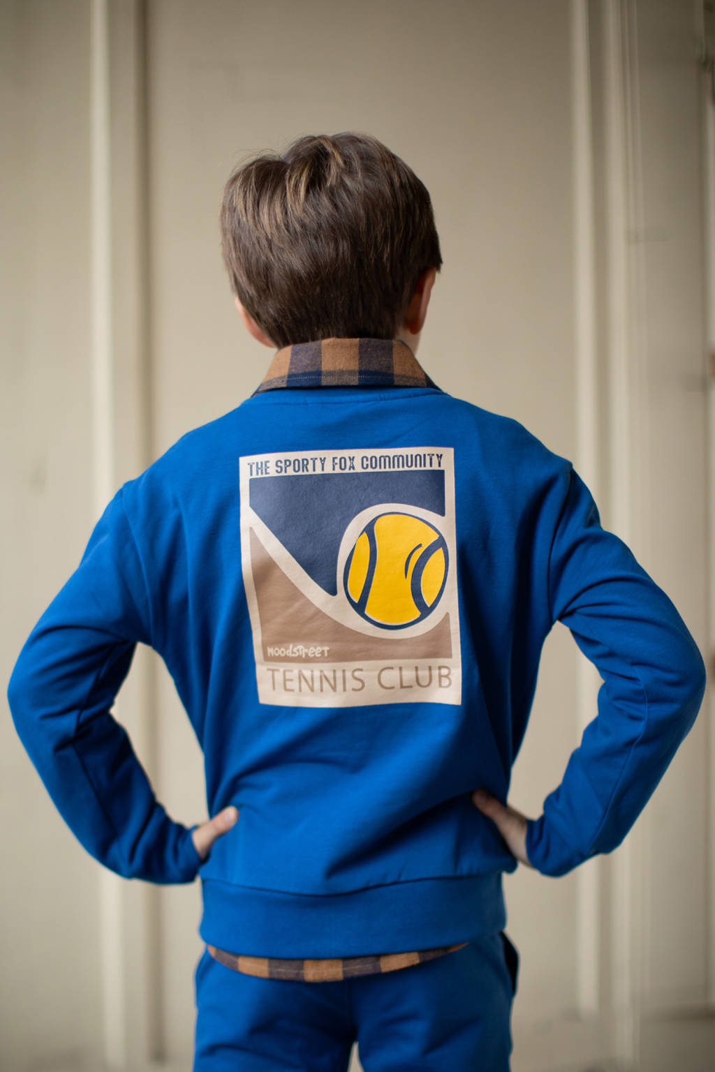 Moodstreet sweater Simon met backprint blauw