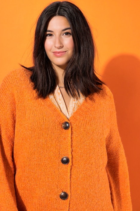 Strickjacke, oversized, V-Ausschnitt