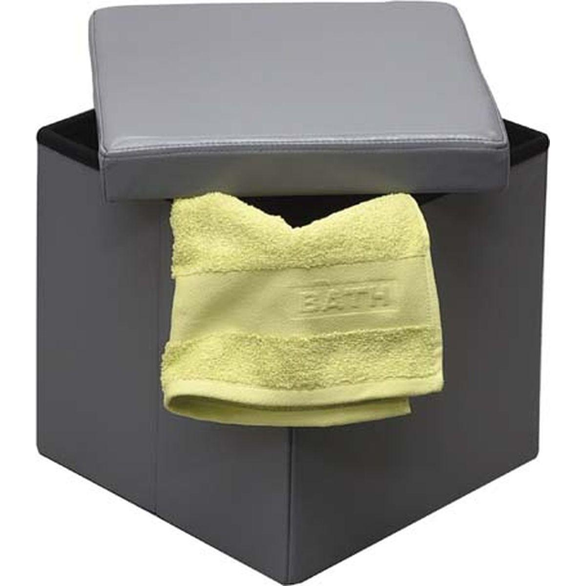 POUF DE RANGEMENT PLIABLE PU MDF UNI GRIS
