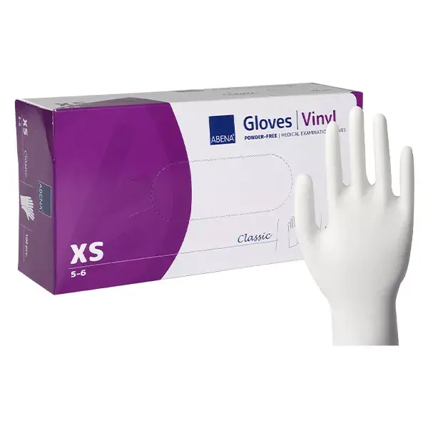 Luvas de vinil Abena, tamanho XS, 100 unidades