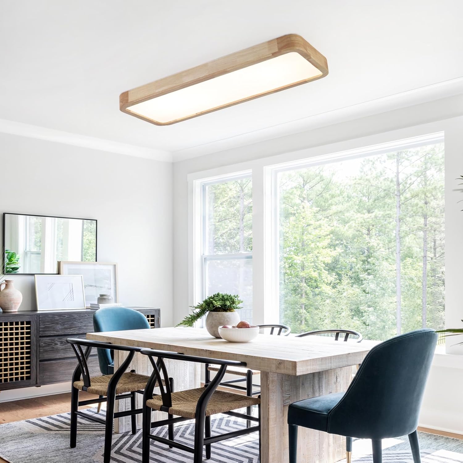 LED Deckenleuchte Holz,100 * 30Cm Modern Deckenlampe 40W KüChe Lampe,Dimmbar Mit Steuerung,Groß Deckenlampe Wohnzimmer FüR Schlafzimmer BüRo