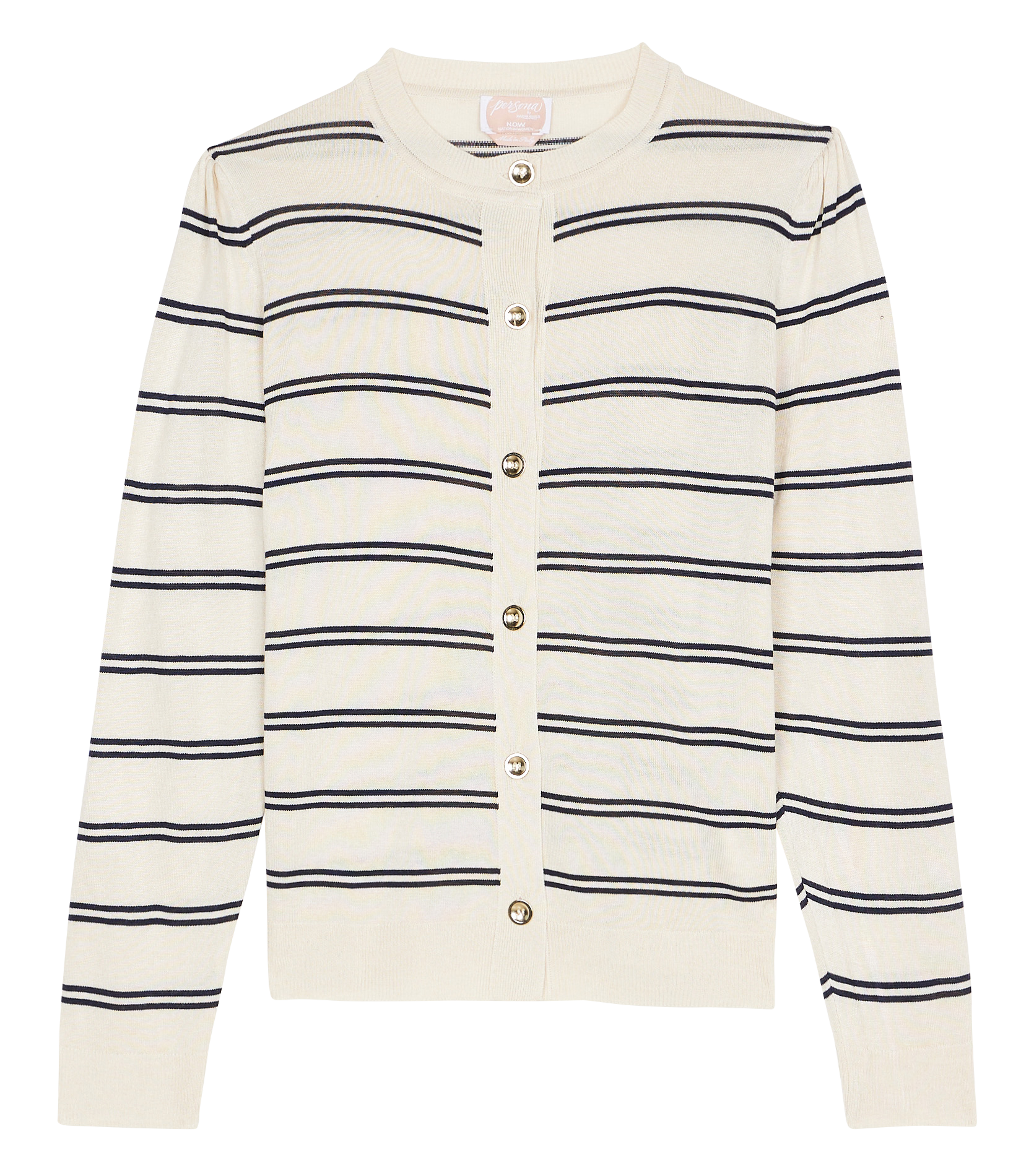 MARILU - Gilet col rond rayé en maille| Beige