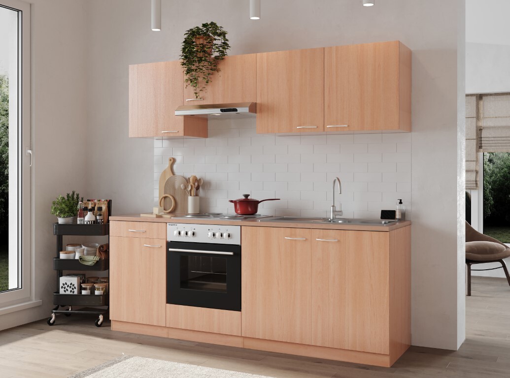 RESPEKTA Küchenblock GERDA - Buche - mit E-Geräten - 210 cm
