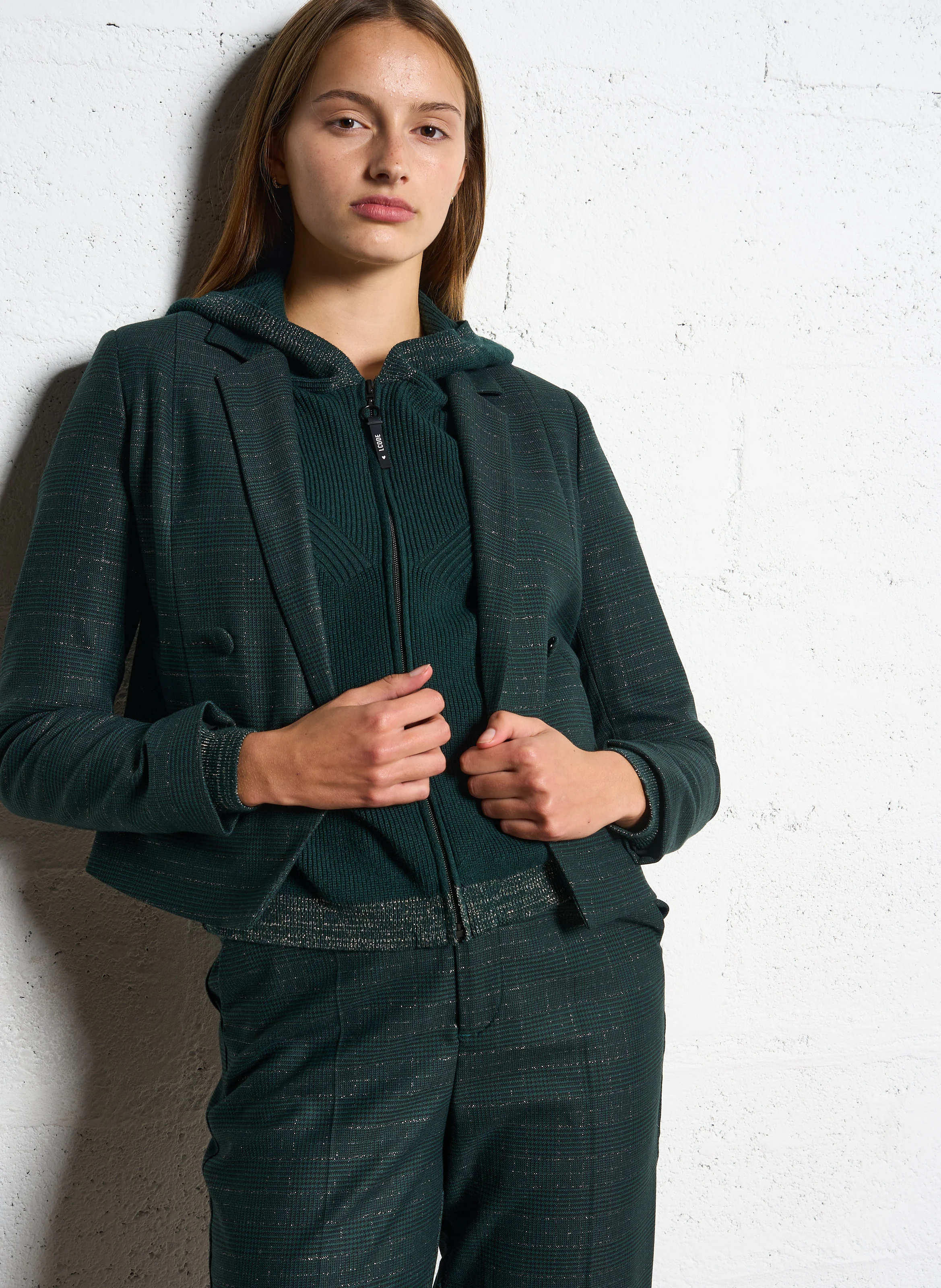 Veste de costume courte à carreaux| Vert