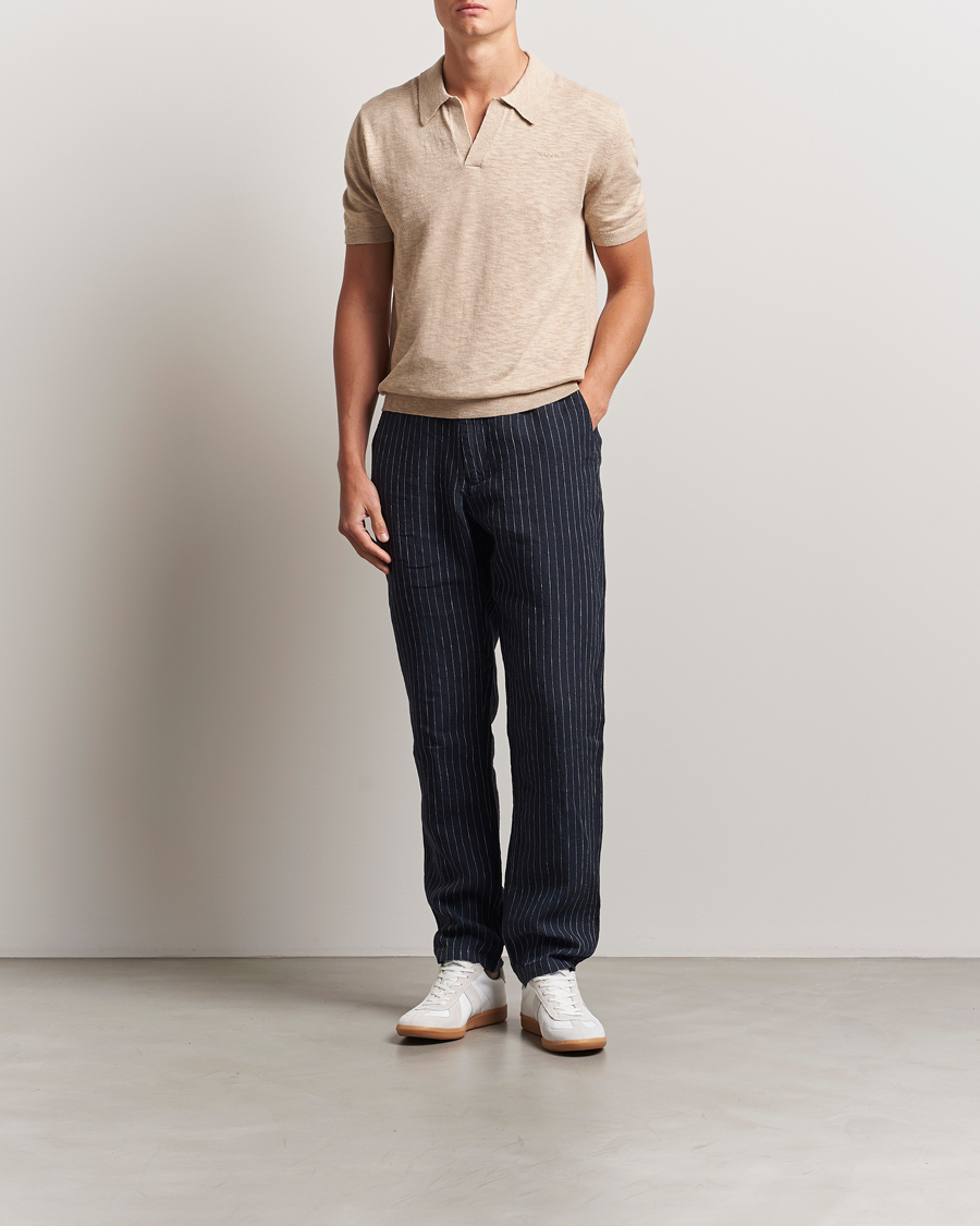 GANT Relaxed Fit Linen Pinstriped Trousers Darkened Navy