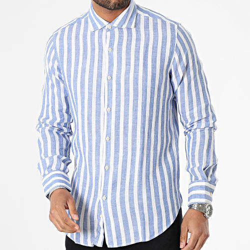 Chemise Manches Longues A Rayures Blanc Bleu