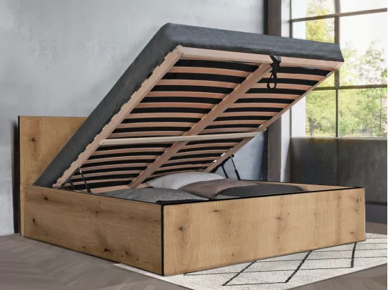 Lit coffre 140 x 190 cm - Coloris : Naturel et anthracite - ELPHEGE