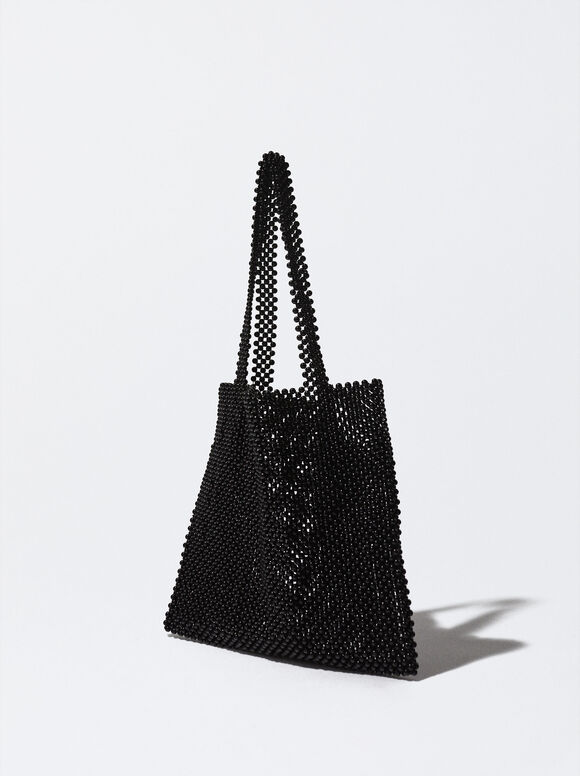 Bolsa de compras com miçangas - Preta