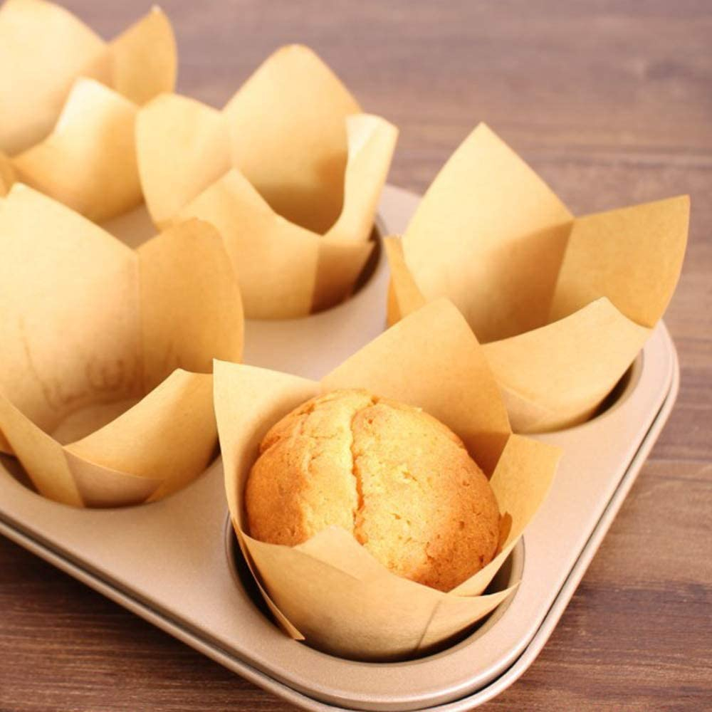 (50er Set) Einweg Papier Cupcake Förmchen Muffin Form Brötchen Backform - Hellbraun
