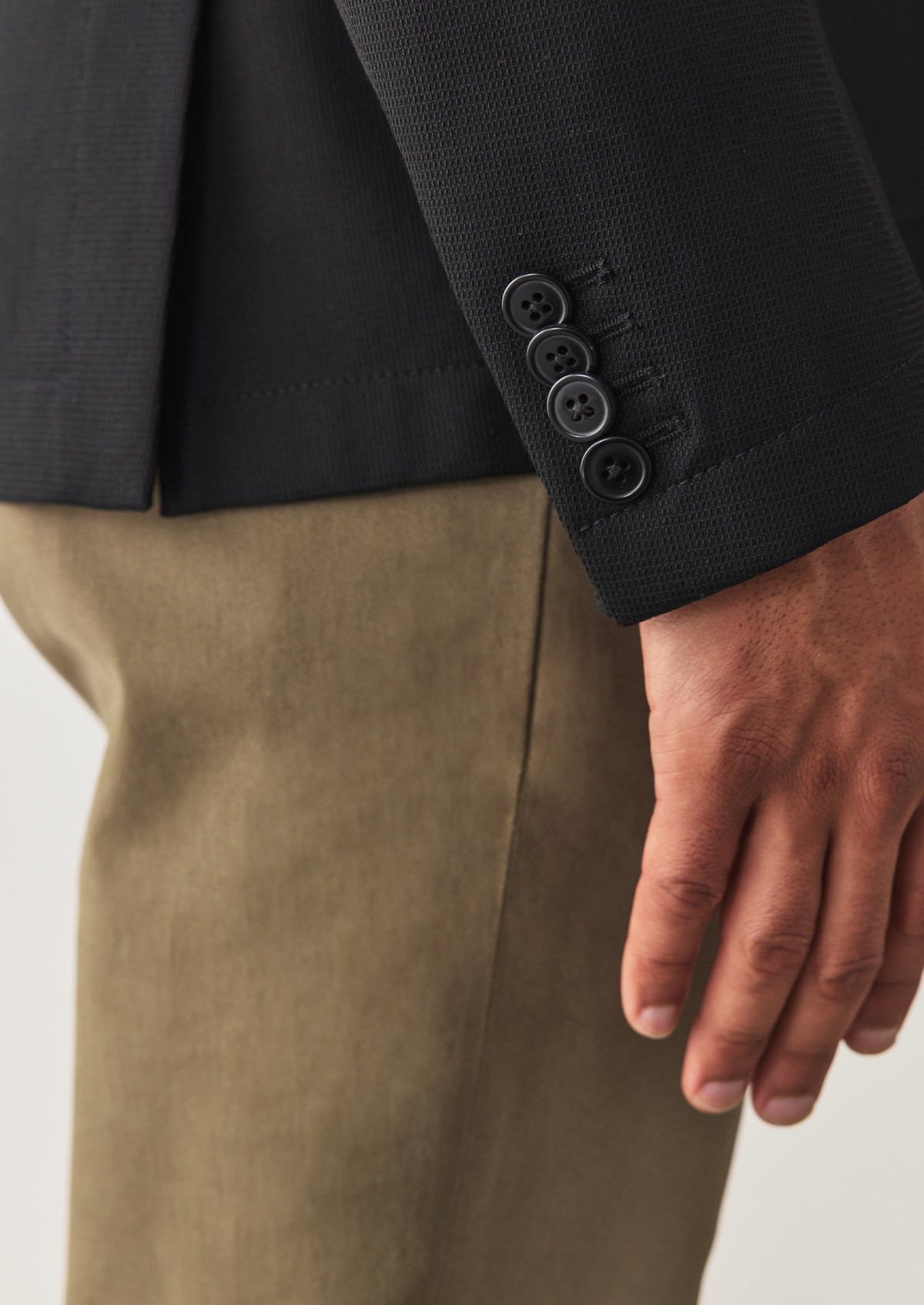 Blazer voyage Regular en laine mélangée unie noire à parementure amovible