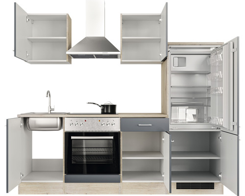 Flex Well keukenblok met apparatuur Tiago 220 cm basaltgrijs mat gedemonteerd omkeerbaar 00012239