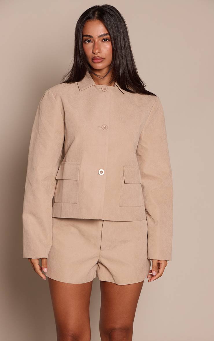 Beige Short Tailleur Peau De Pêche Petite