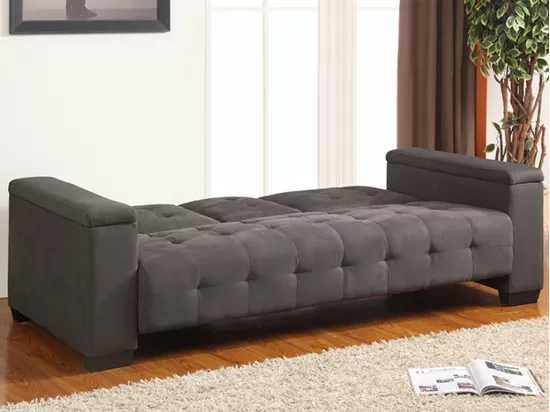Canapé 3 places clic-clac en microfibre DEVONSHIRE avec tablette centrale rabattable - Gris