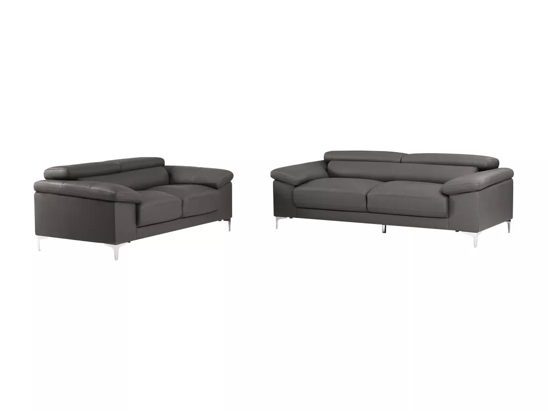 Canapés 3 places et 2 places en cuir gris anthracite SOLANGE